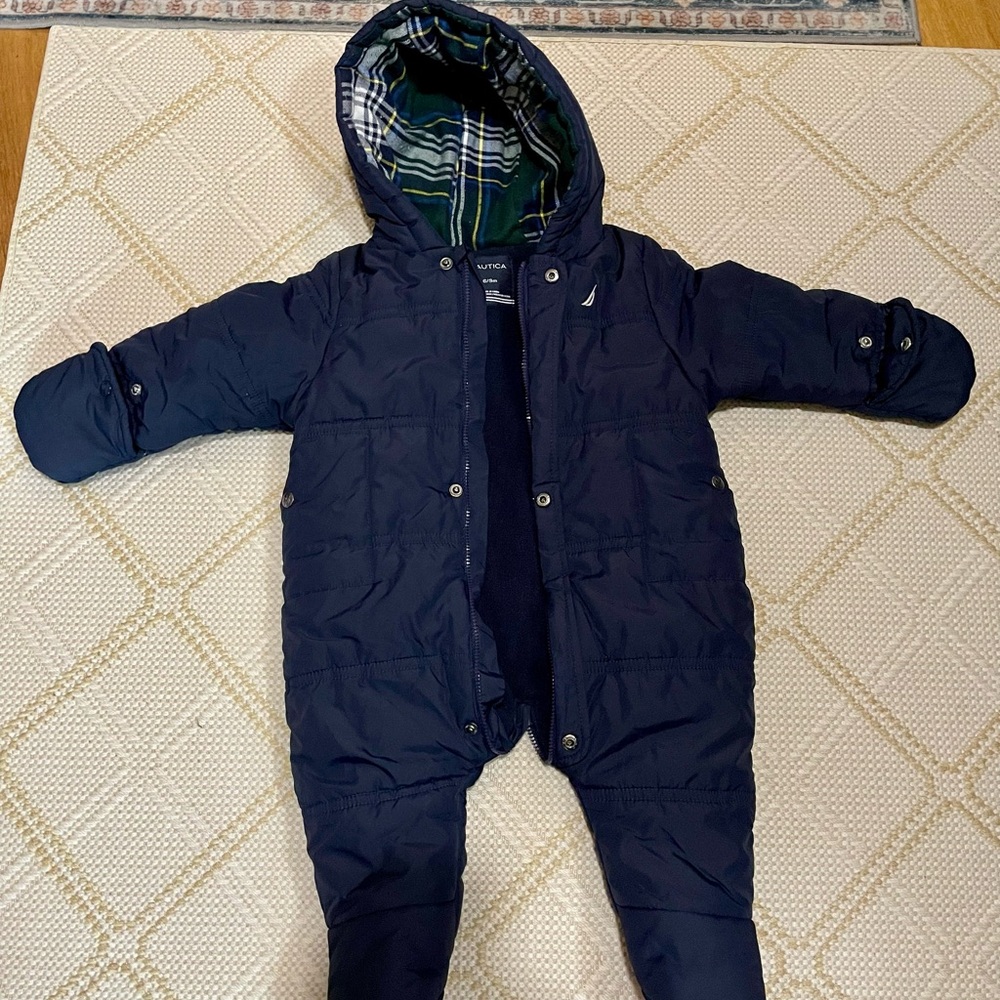 Nautica Dark Blue Hooded Infant Snowsuit Size 6/9 Months